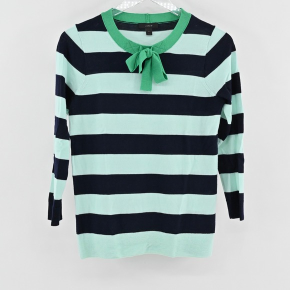J Crew Womens Tippi Tie Neck Sweater Size M Merino Wool Striped Cozy Preppy Chic - Picture 1 of 13